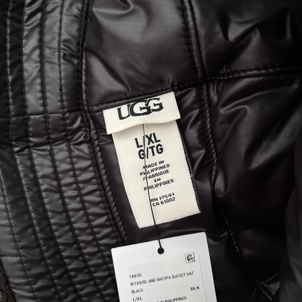 NWT UGG Reversible Faux Fur Sherpa Bucket Hat Black - Size: L / XL - Picture 7 of 8